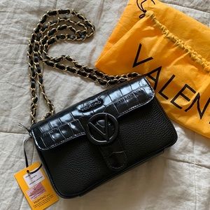 🖤 VALENTINO Mario Valentino Leather & Croc Chain Strap Purse